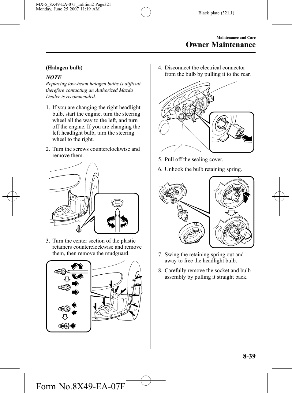 Owner maintenance | Mazda 2008 MX-5 Miata User Manual | Page 321 / 458