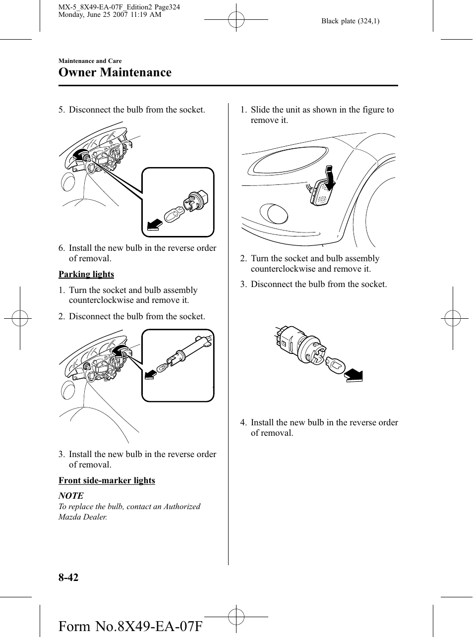 Owner maintenance | Mazda 2008 MX-5 Miata User Manual | Page 324 / 458