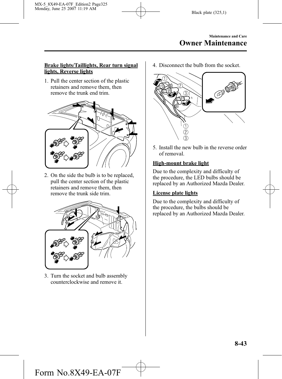 Owner maintenance | Mazda 2008 MX-5 Miata User Manual | Page 325 / 458