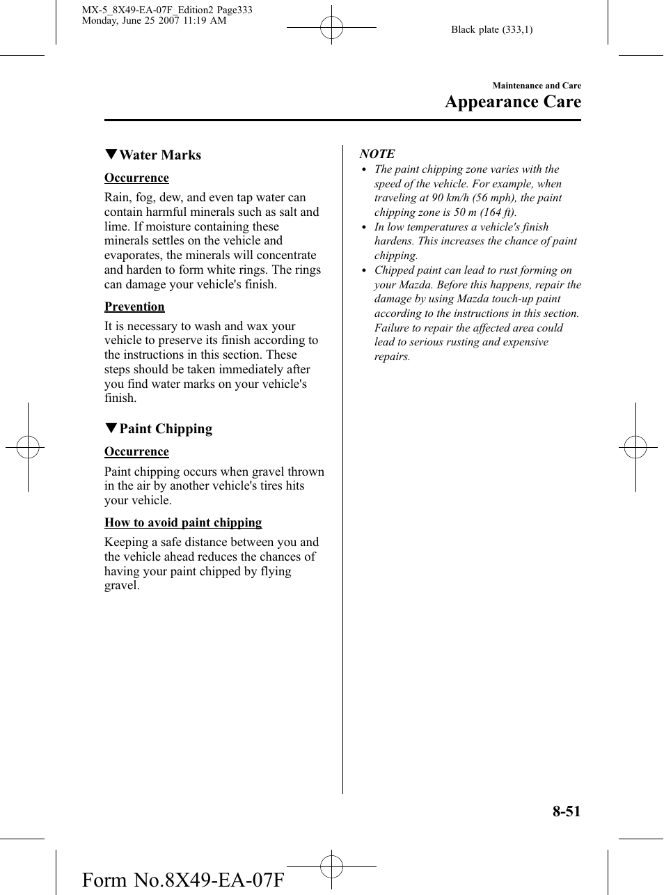Appearance care | Mazda 2008 MX-5 Miata User Manual | Page 333 / 458