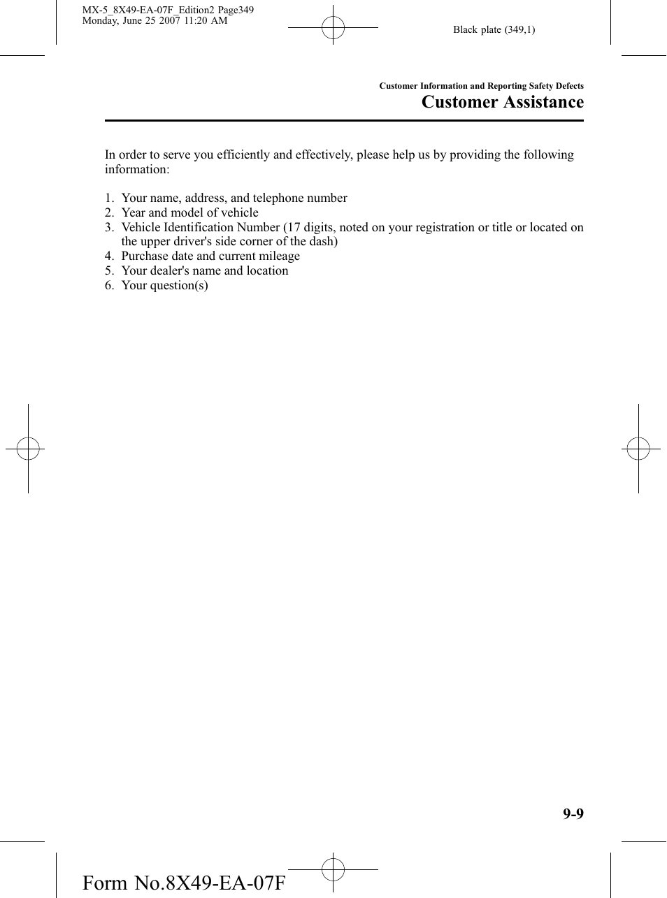 Customer assistance | Mazda 2008 MX-5 Miata User Manual | Page 349 / 458