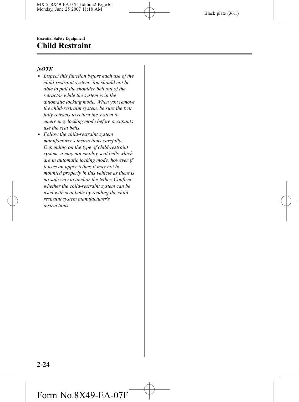 Child restraint | Mazda 2008 MX-5 Miata User Manual | Page 36 / 458