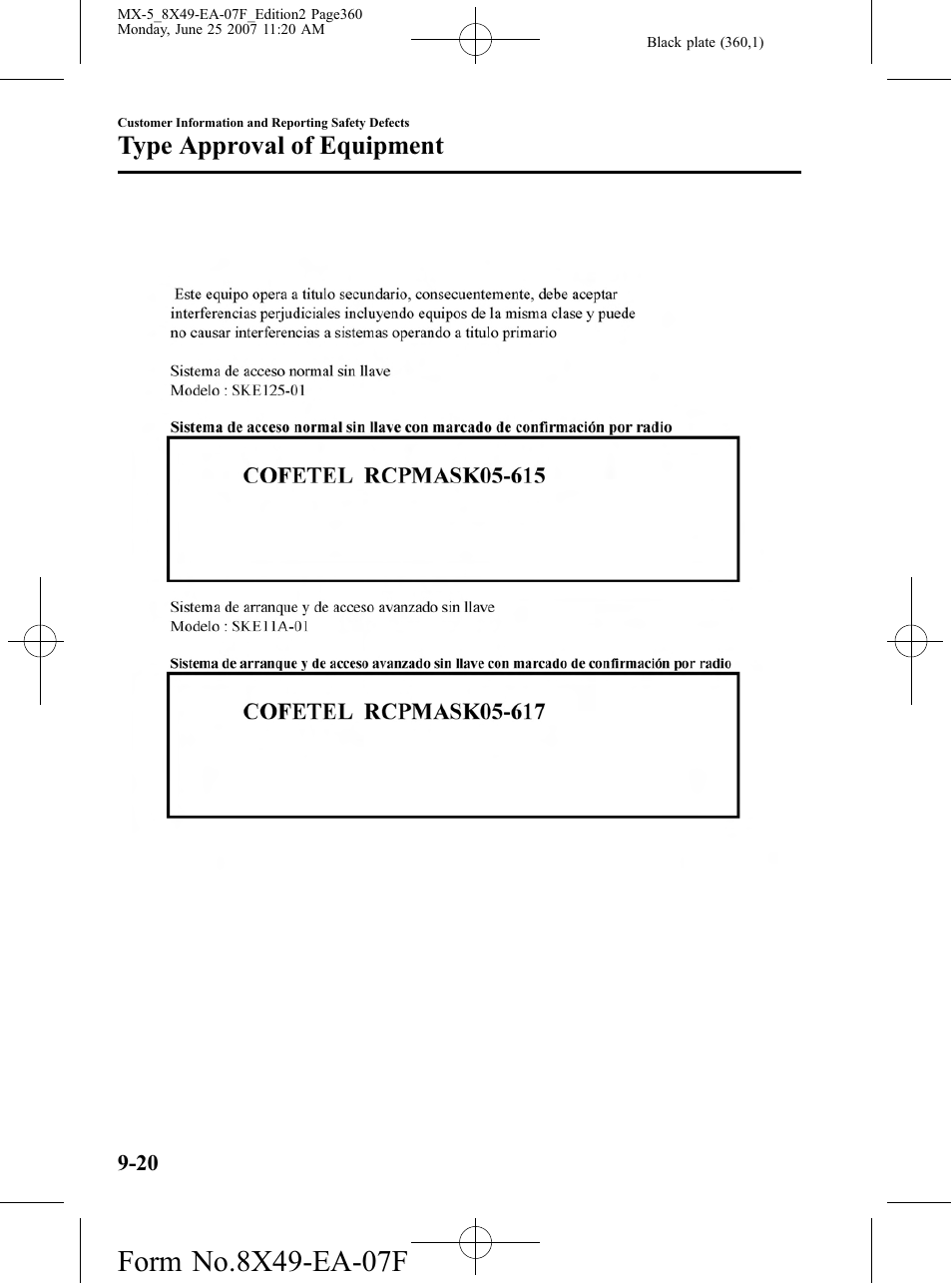 Type approval of equipment | Mazda 2008 MX-5 Miata User Manual | Page 360 / 458