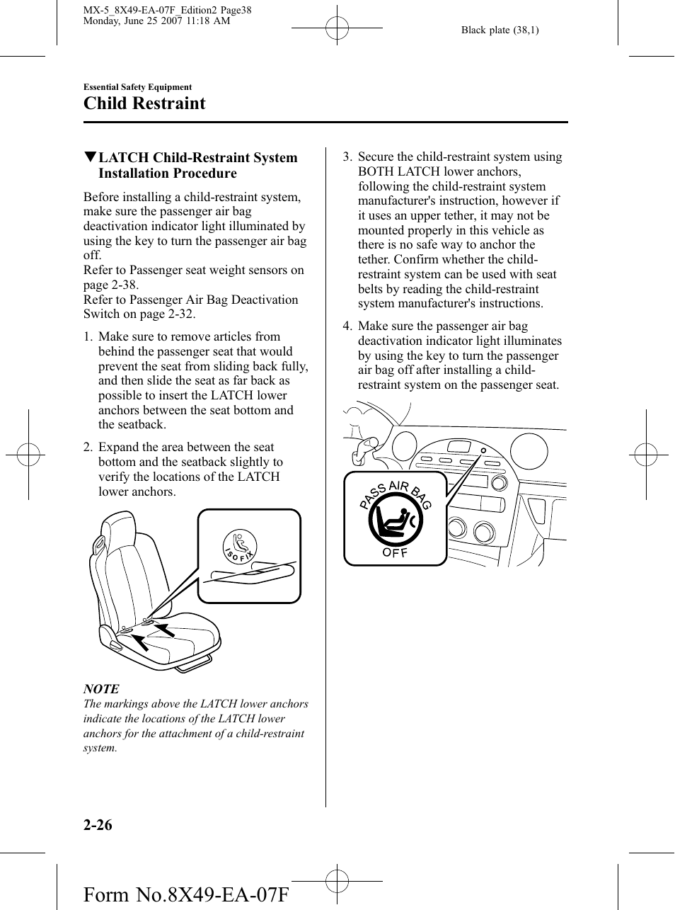 Child restraint | Mazda 2008 MX-5 Miata User Manual | Page 38 / 458