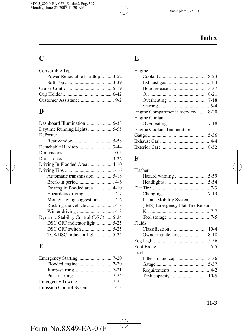 Index | Mazda 2008 MX-5 Miata User Manual | Page 397 / 458