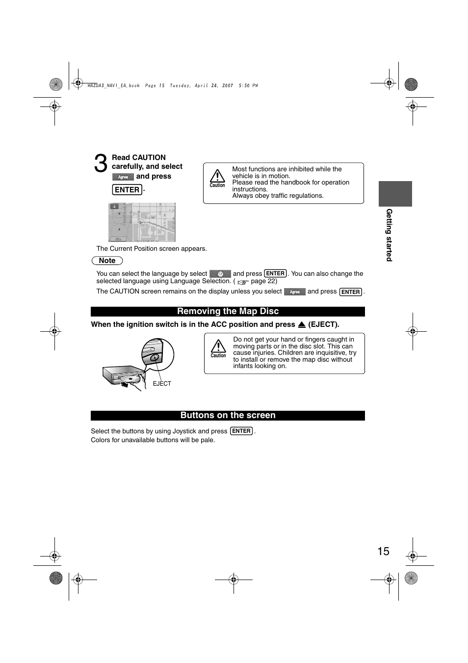 Removing the map disc buttons on the screen | Mazda 2008 MX-5 Miata User Manual | Page 415 / 458