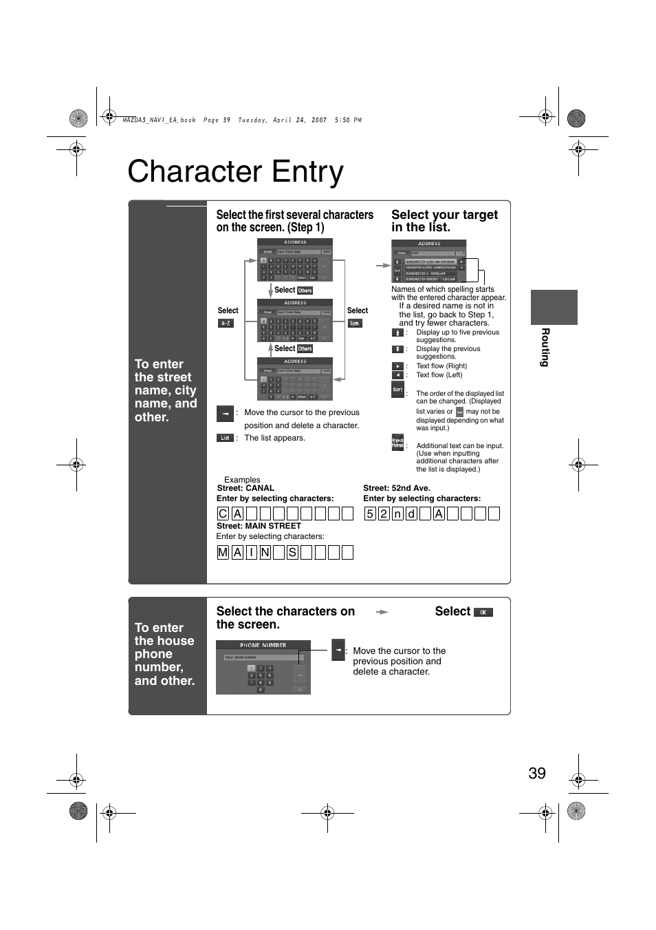 Character entry, Select the characters on the screen. select | Mazda 2008 MX-5 Miata User Manual | Page 439 / 458