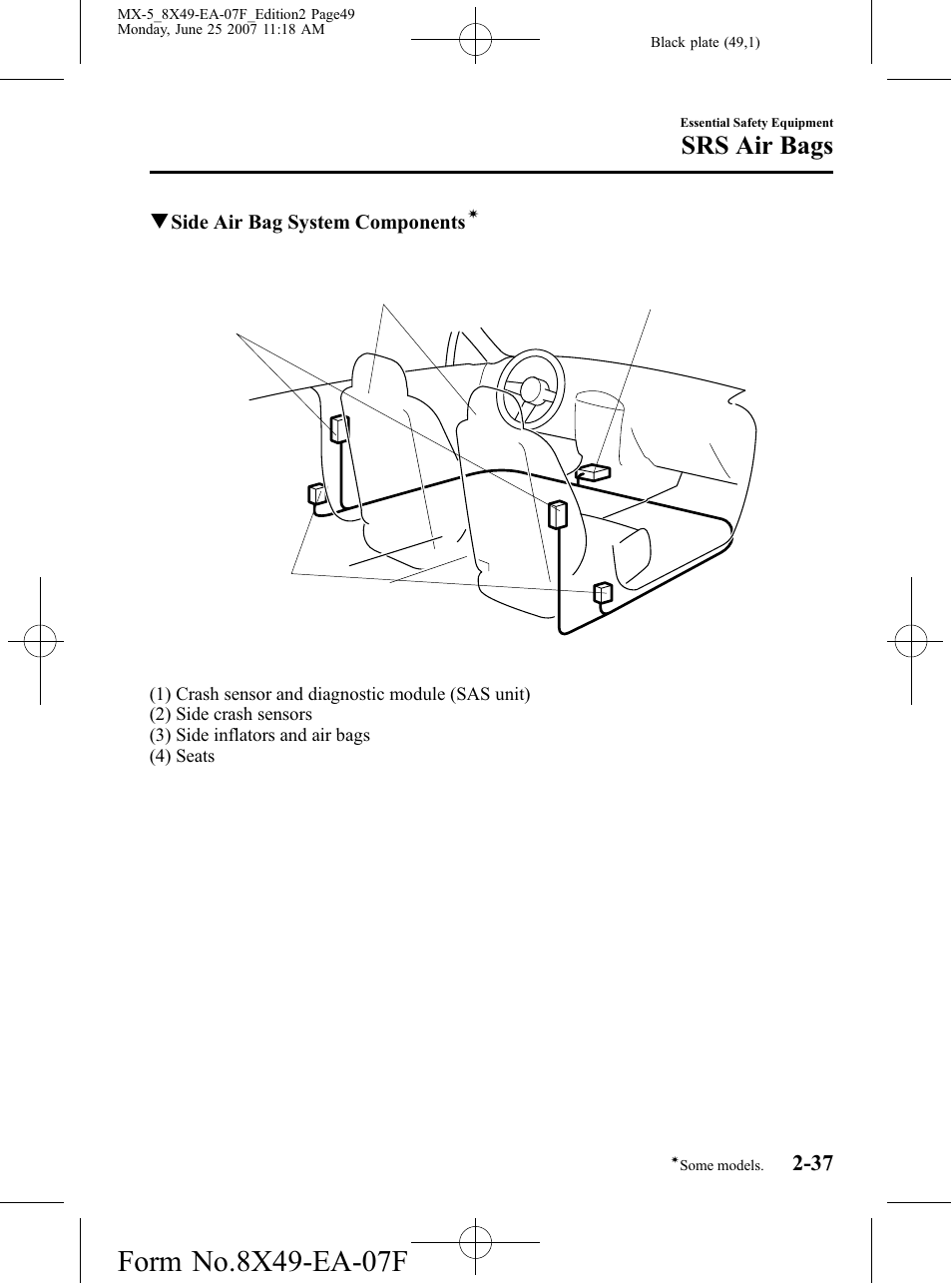 Srs air bags | Mazda 2008 MX-5 Miata User Manual | Page 49 / 458