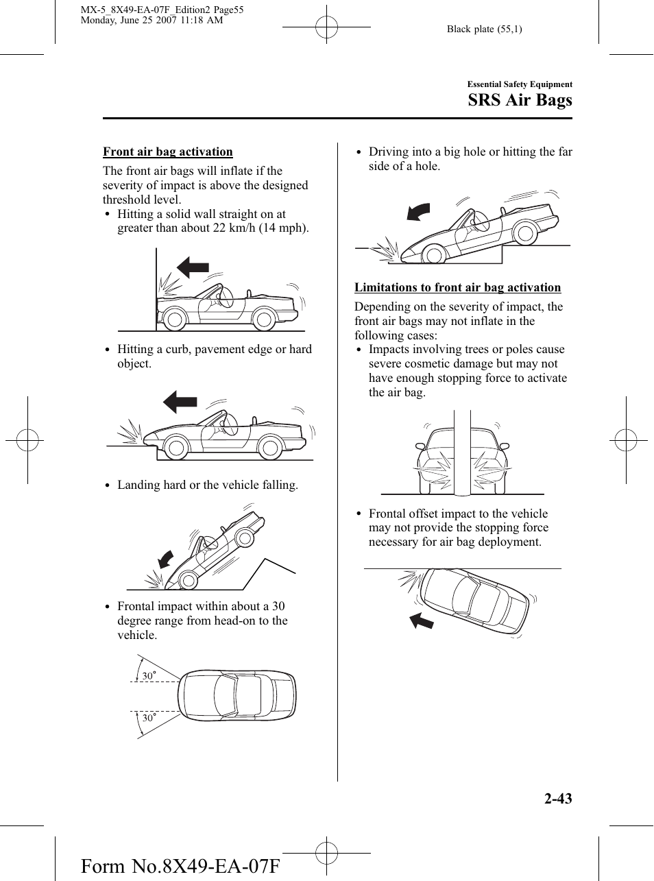 Srs air bags | Mazda 2008 MX-5 Miata User Manual | Page 55 / 458