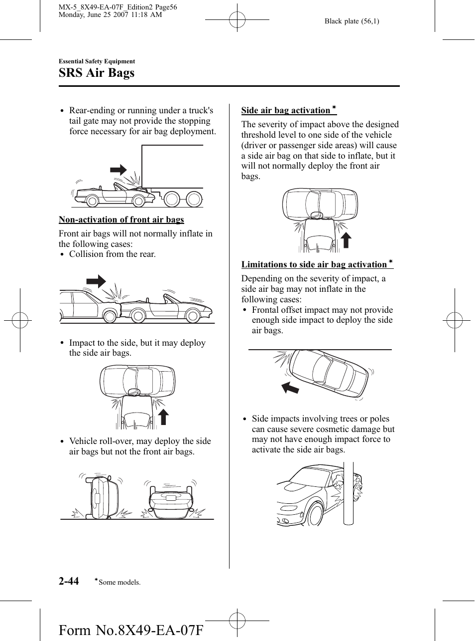 Srs air bags | Mazda 2008 MX-5 Miata User Manual | Page 56 / 458