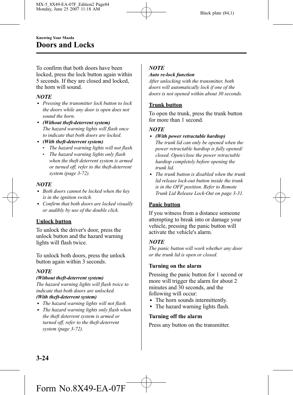 Doors and locks | Mazda 2008 MX-5 Miata User Manual | Page 84 / 458