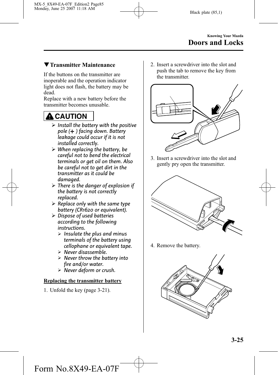 Doors and locks, Caution | Mazda 2008 MX-5 Miata User Manual | Page 85 / 458