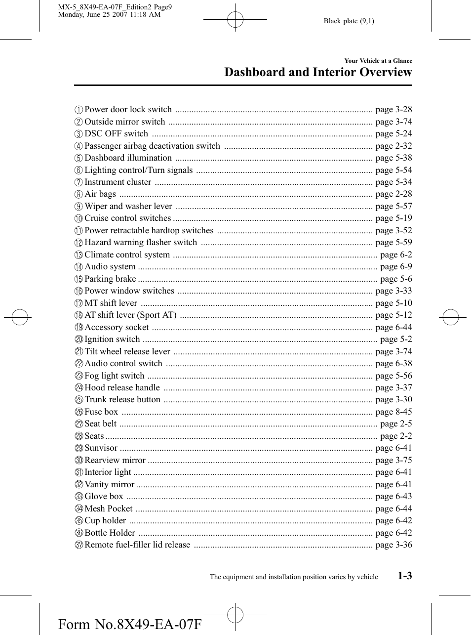 Dashboard and interior overview | Mazda 2008 MX-5 Miata User Manual | Page 9 / 458