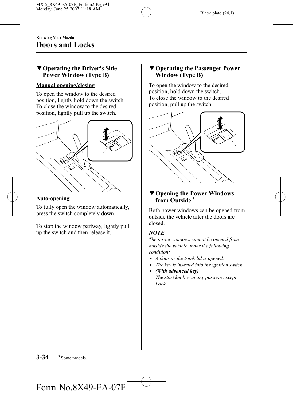 Doors and locks | Mazda 2008 MX-5 Miata User Manual | Page 94 / 458