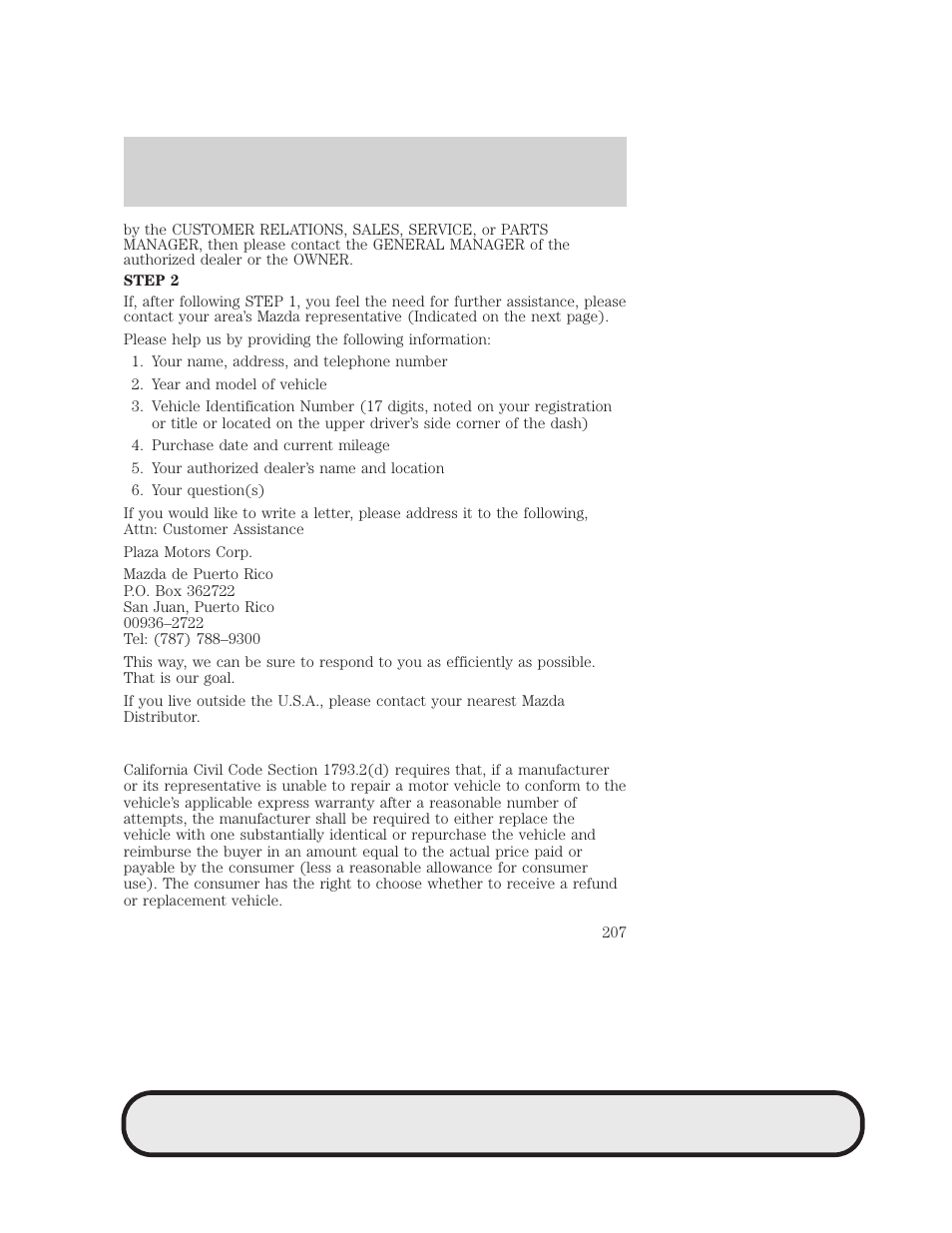 Customer assistance | Mazda 2007 B2300 Truck User Manual | Page 207 / 279