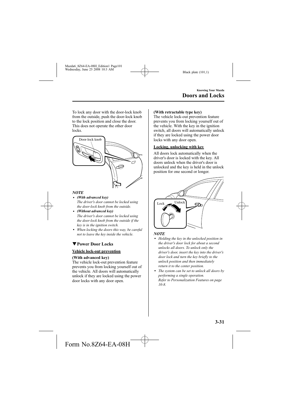 Doors and locks | Mazda 2009 6 User Manual | Page 101 / 464