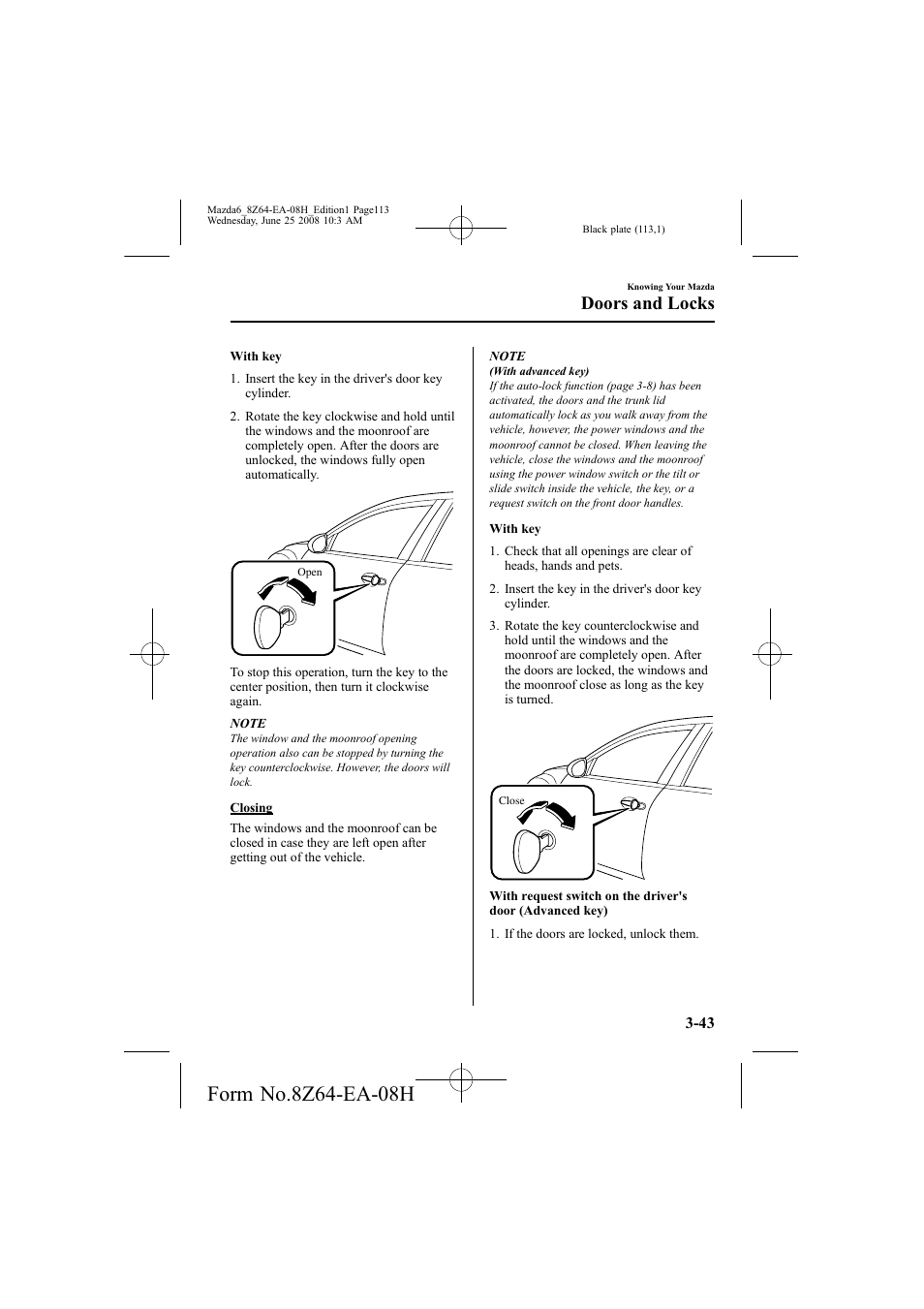 Doors and locks | Mazda 2009 6 User Manual | Page 113 / 464