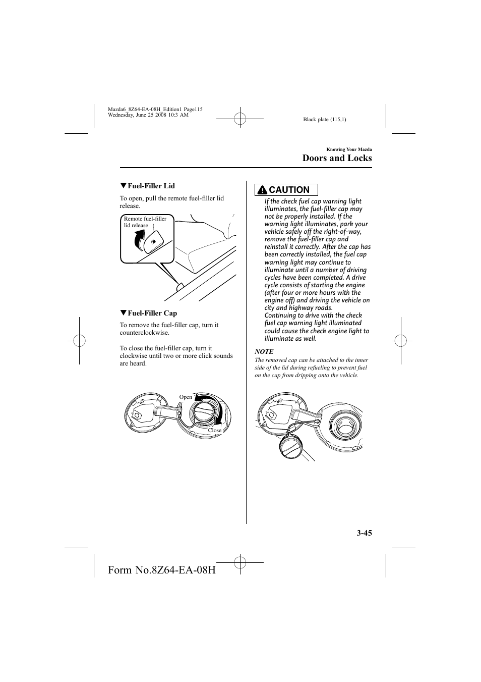 Doors and locks, Caution | Mazda 2009 6 User Manual | Page 115 / 464