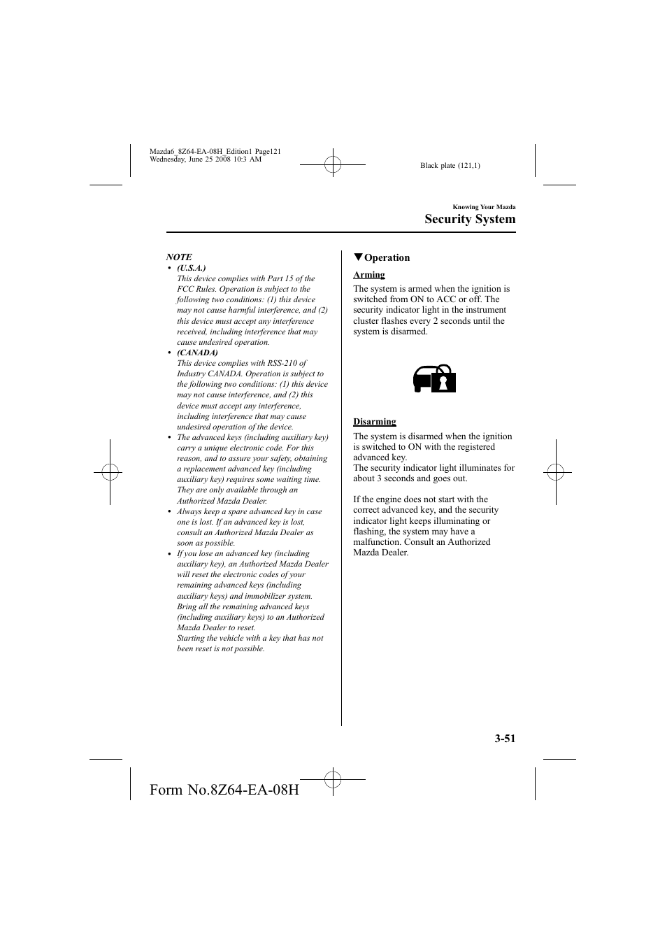 Security system | Mazda 2009 6 User Manual | Page 121 / 464