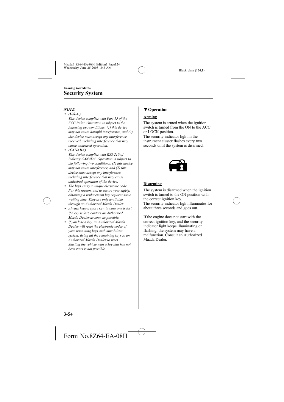 Security system | Mazda 2009 6 User Manual | Page 124 / 464