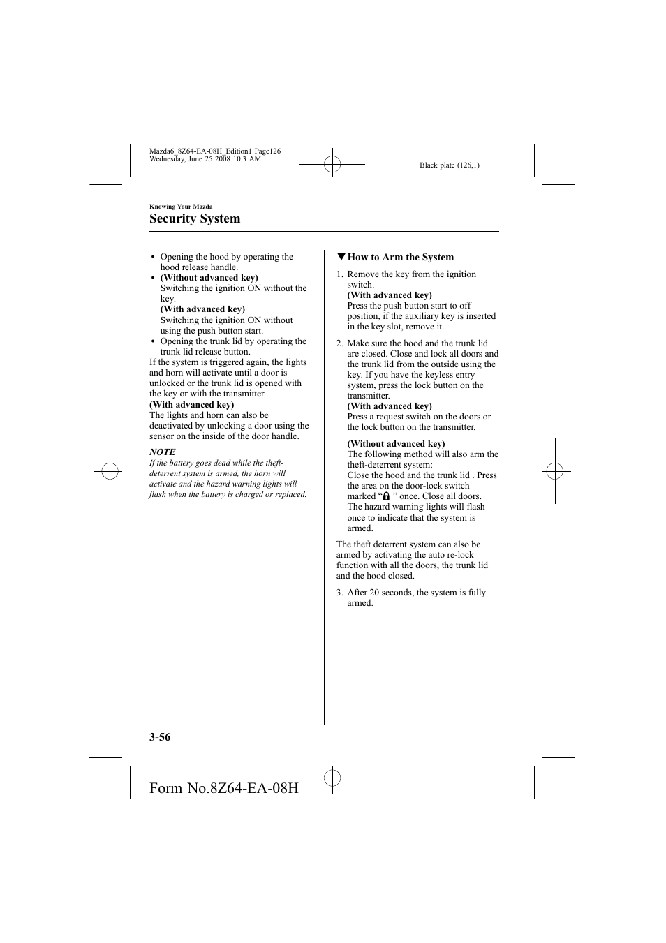 Security system | Mazda 2009 6 User Manual | Page 126 / 464