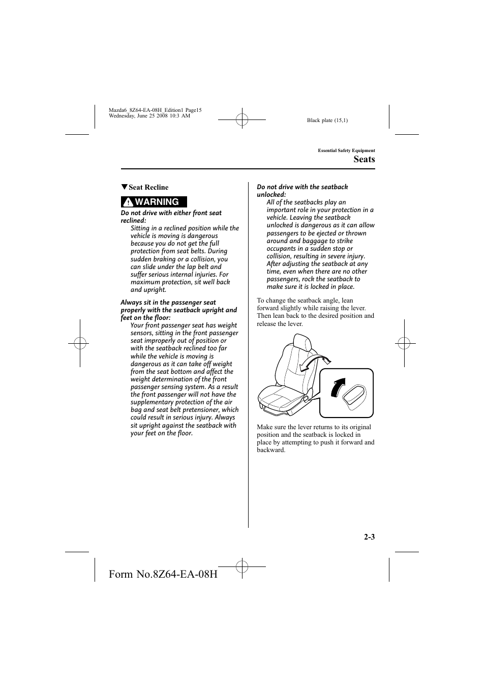 Seats | Mazda 2009 6 User Manual | Page 15 / 464