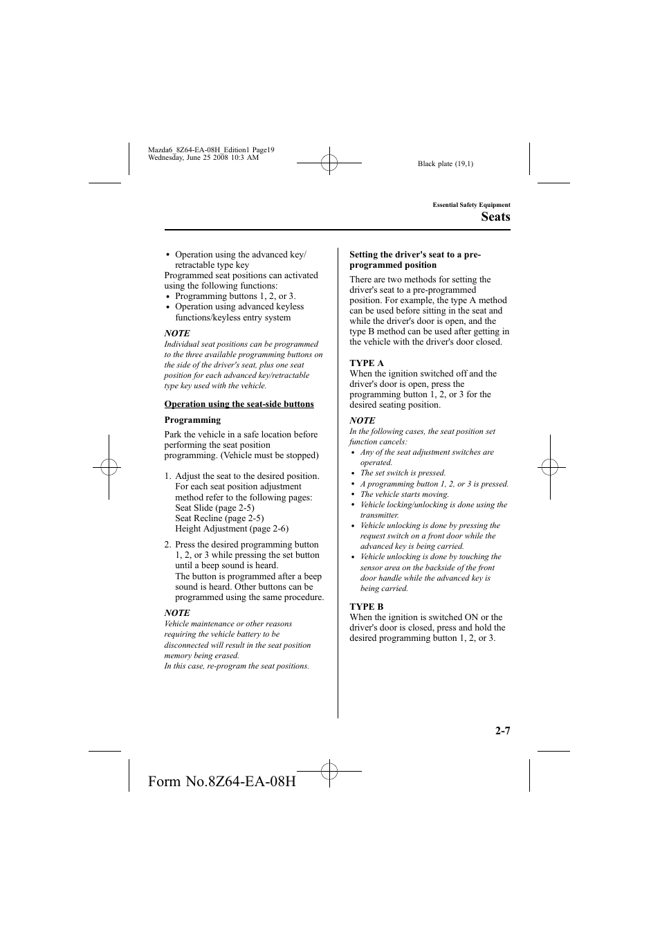 Seats | Mazda 2009 6 User Manual | Page 19 / 464