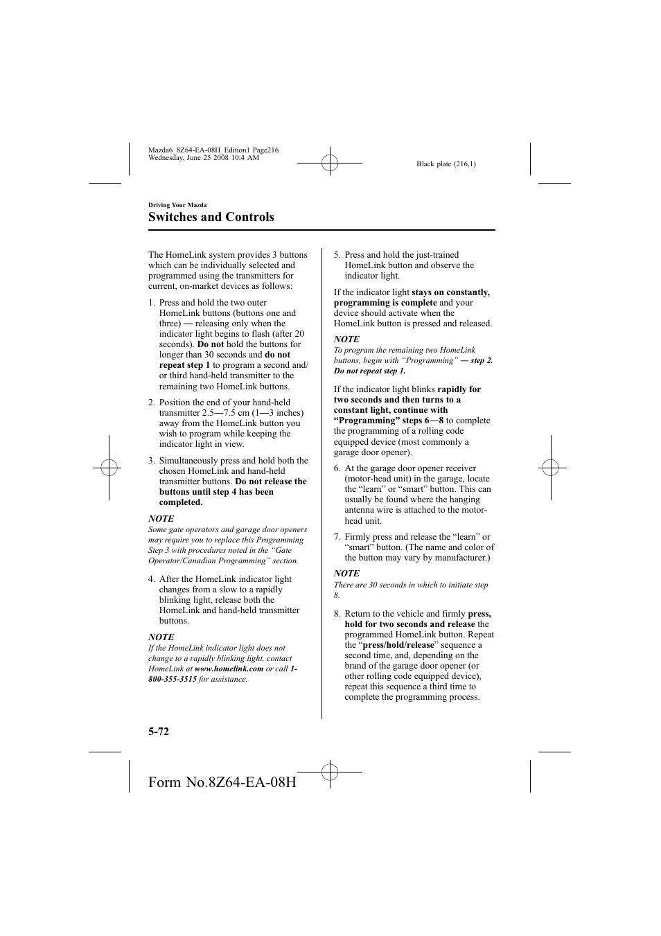 Switches and controls | Mazda 2009 6 User Manual | Page 216 / 464