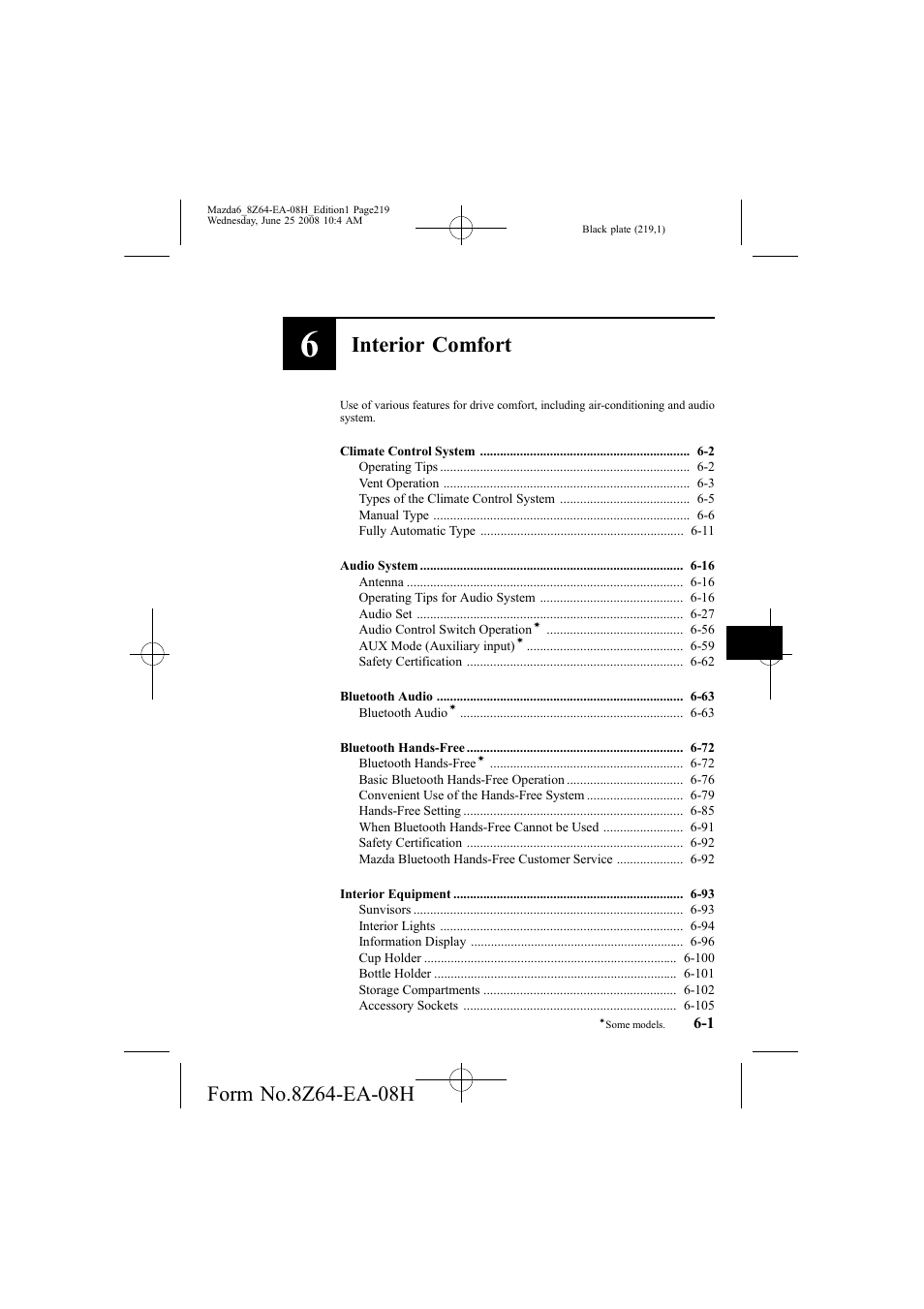 Interior comfort | Mazda 2009 6 User Manual | Page 219 / 464