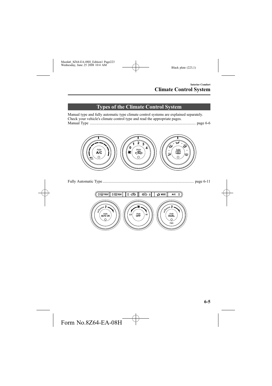 Types of the climate control system, Climate control system | Mazda 2009 6 User Manual | Page 223 / 464