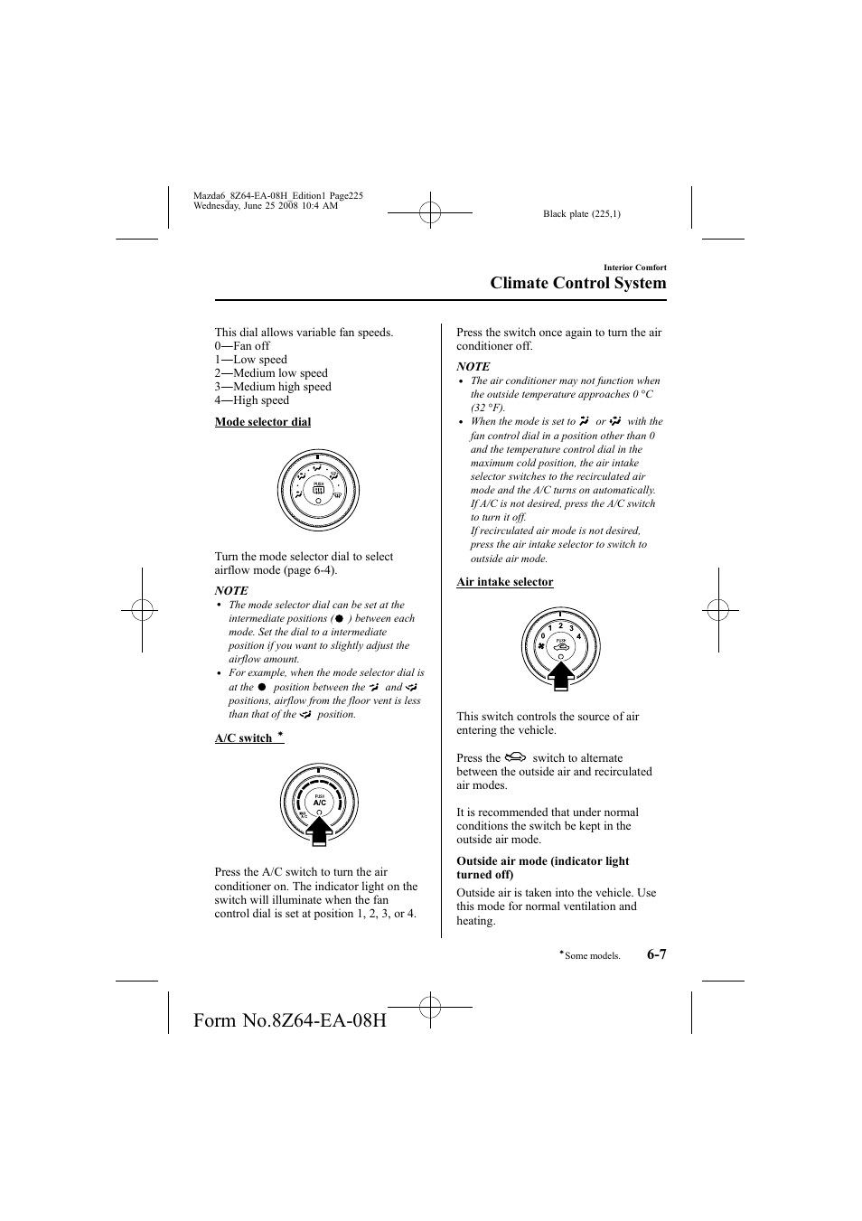 Climate control system | Mazda 2009 6 User Manual | Page 225 / 464