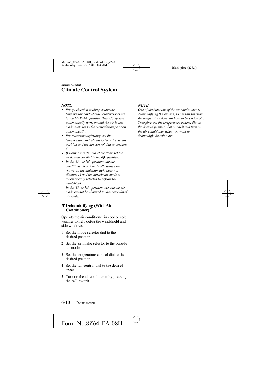 Climate control system | Mazda 2009 6 User Manual | Page 228 / 464