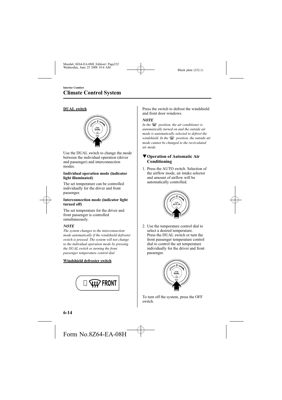 Climate control system | Mazda 2009 6 User Manual | Page 232 / 464