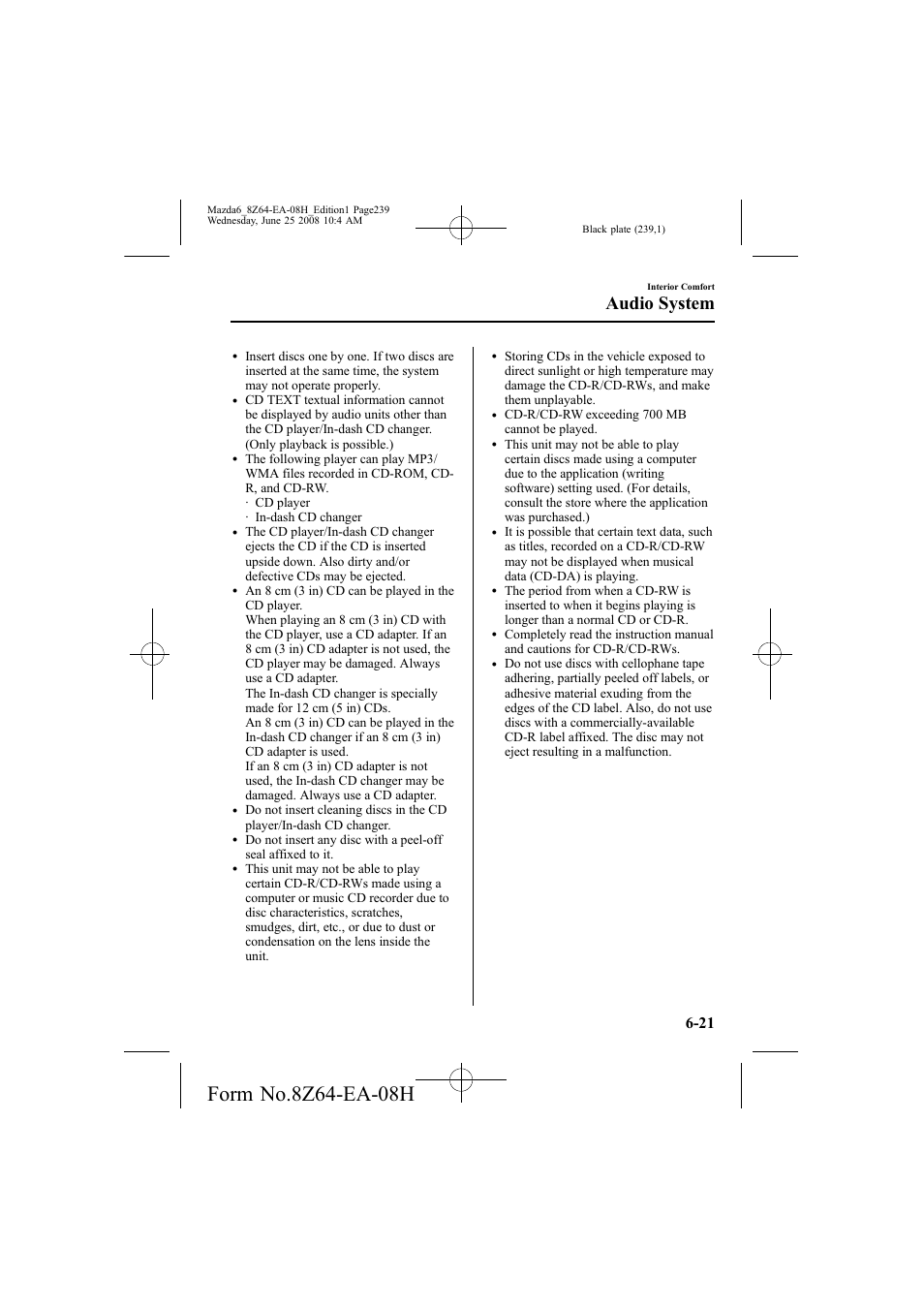 Audio system | Mazda 2009 6 User Manual | Page 239 / 464