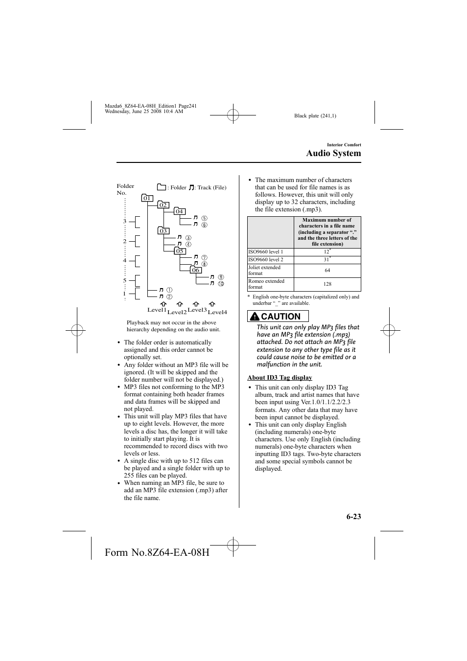 Audio system, Caution | Mazda 2009 6 User Manual | Page 241 / 464