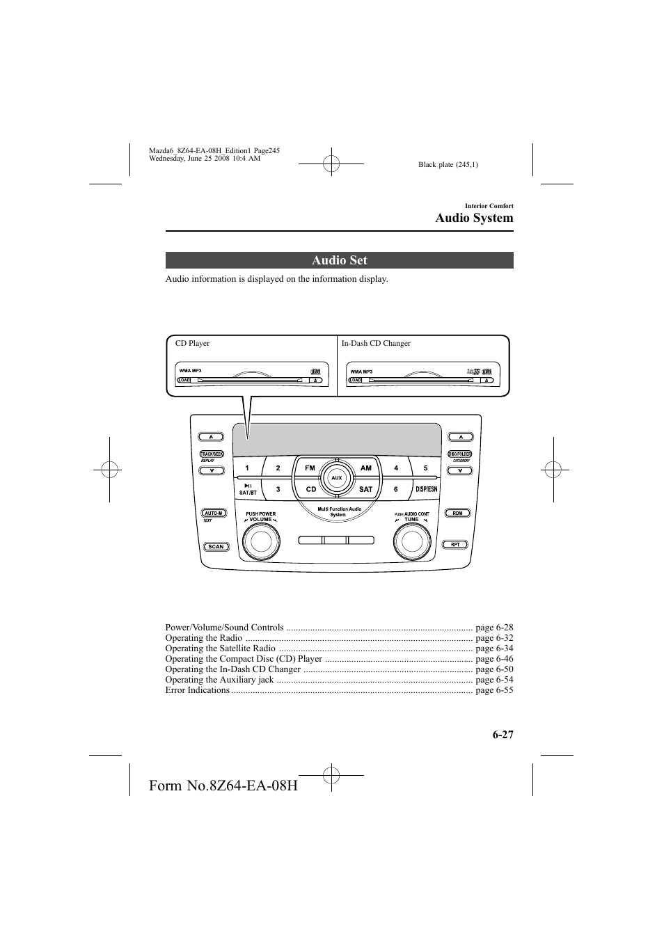 Audio set, Audio system | Mazda 2009 6 User Manual | Page 245 / 464