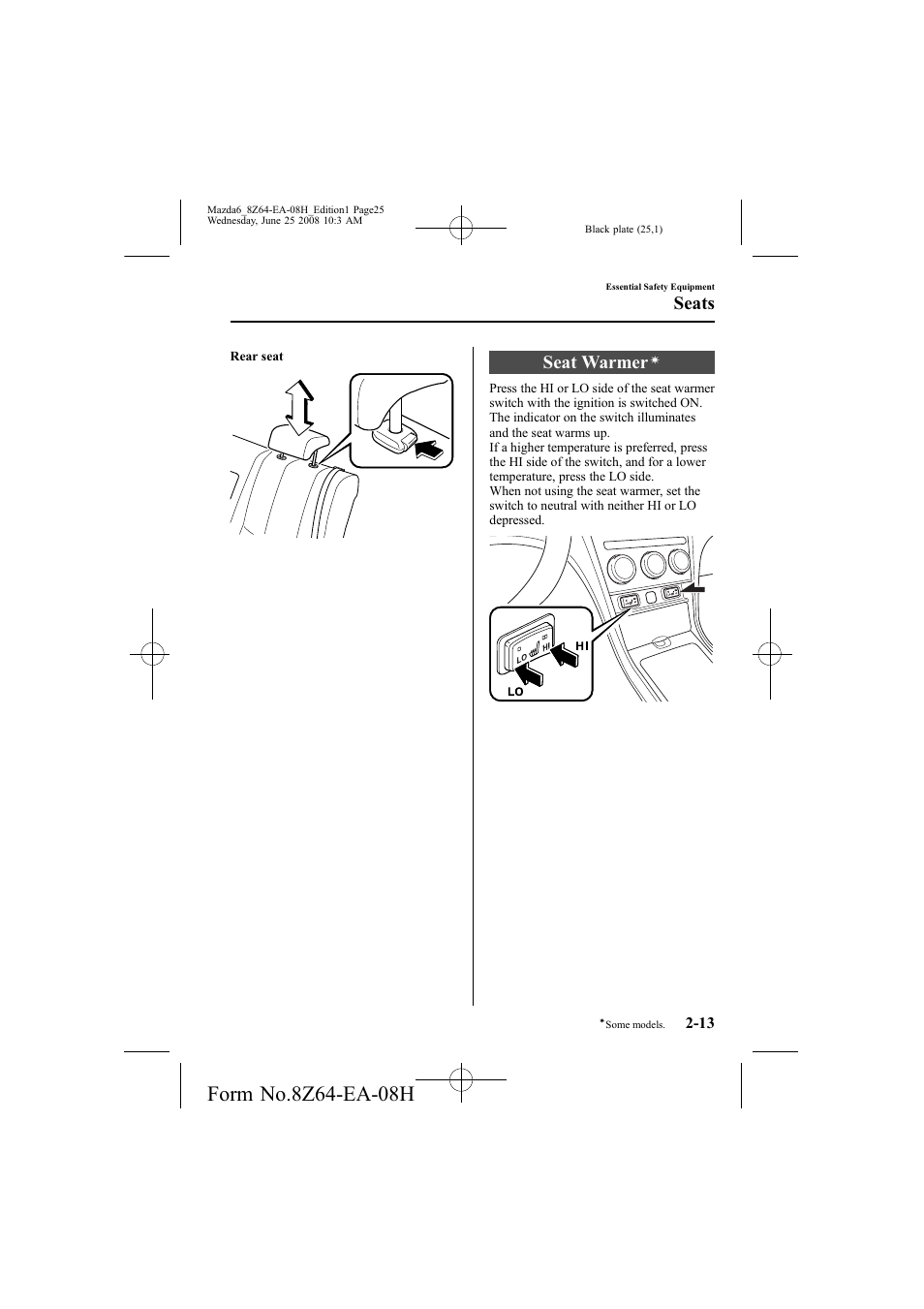 Seat warmer, Seats | Mazda 2009 6 User Manual | Page 25 / 464