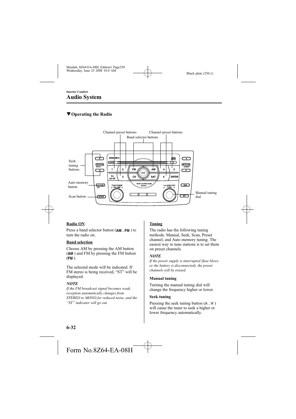 Audio system | Mazda 2009 6 User Manual | Page 250 / 464