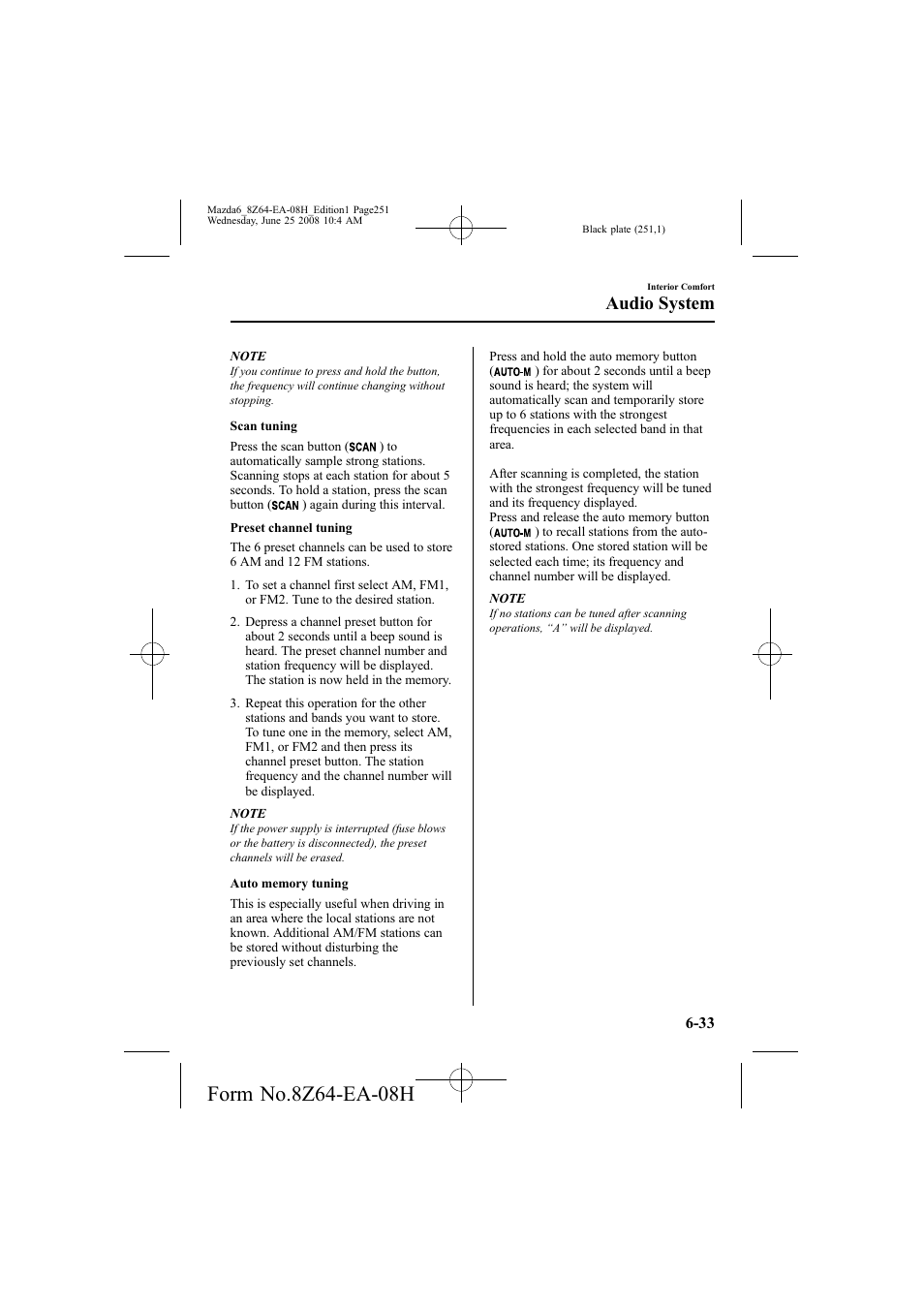 Audio system | Mazda 2009 6 User Manual | Page 251 / 464