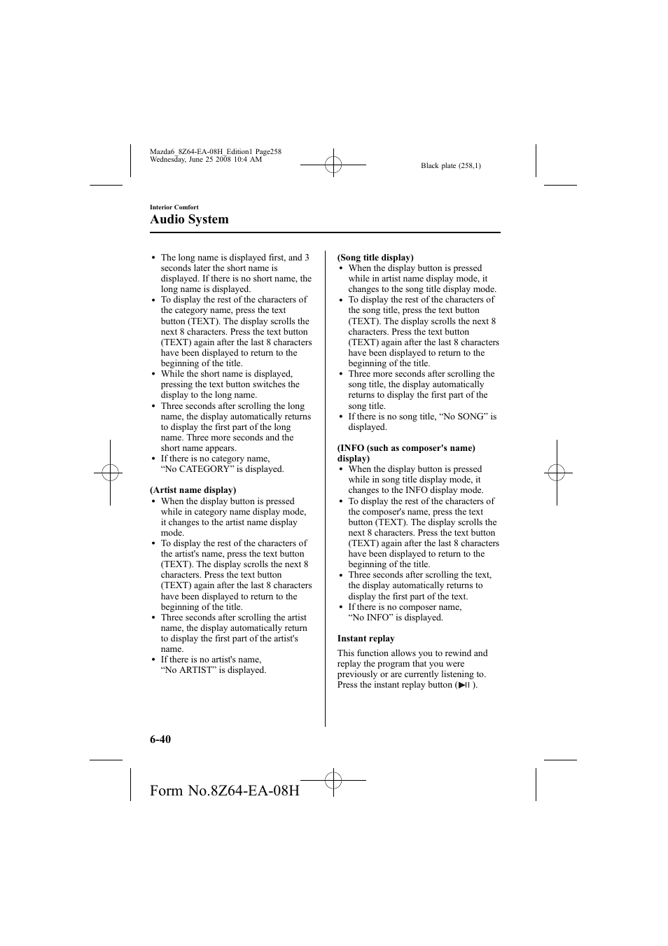 Audio system | Mazda 2009 6 User Manual | Page 258 / 464
