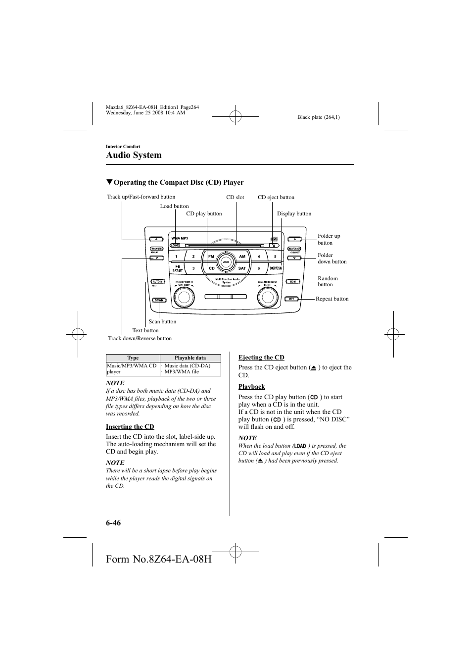 Audio system | Mazda 2009 6 User Manual | Page 264 / 464