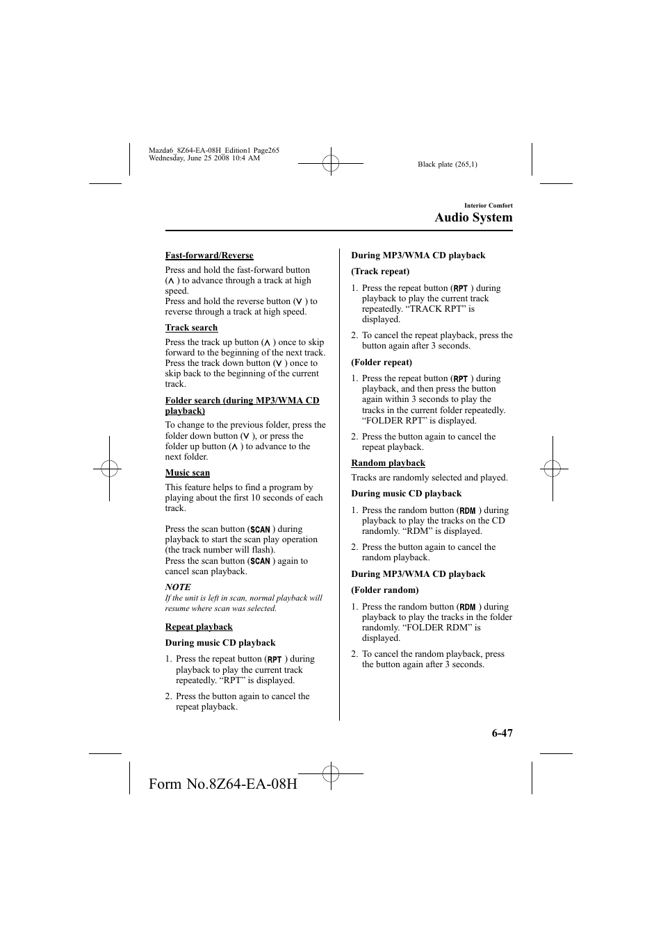 Audio system | Mazda 2009 6 User Manual | Page 265 / 464