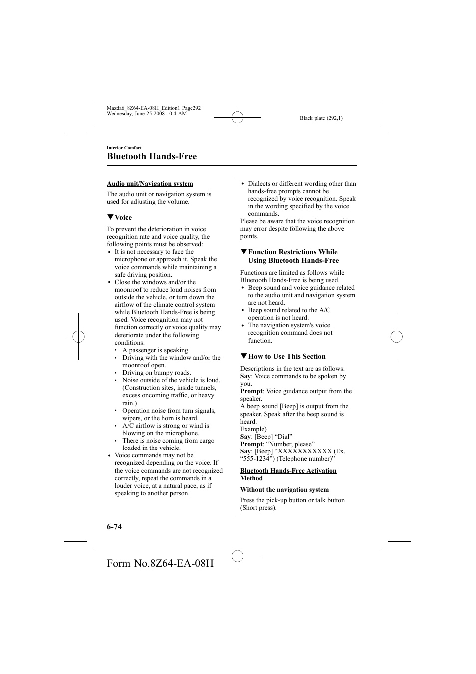 Bluetooth hands-free, Qvoice | Mazda 2009 6 User Manual | Page 292 / 464