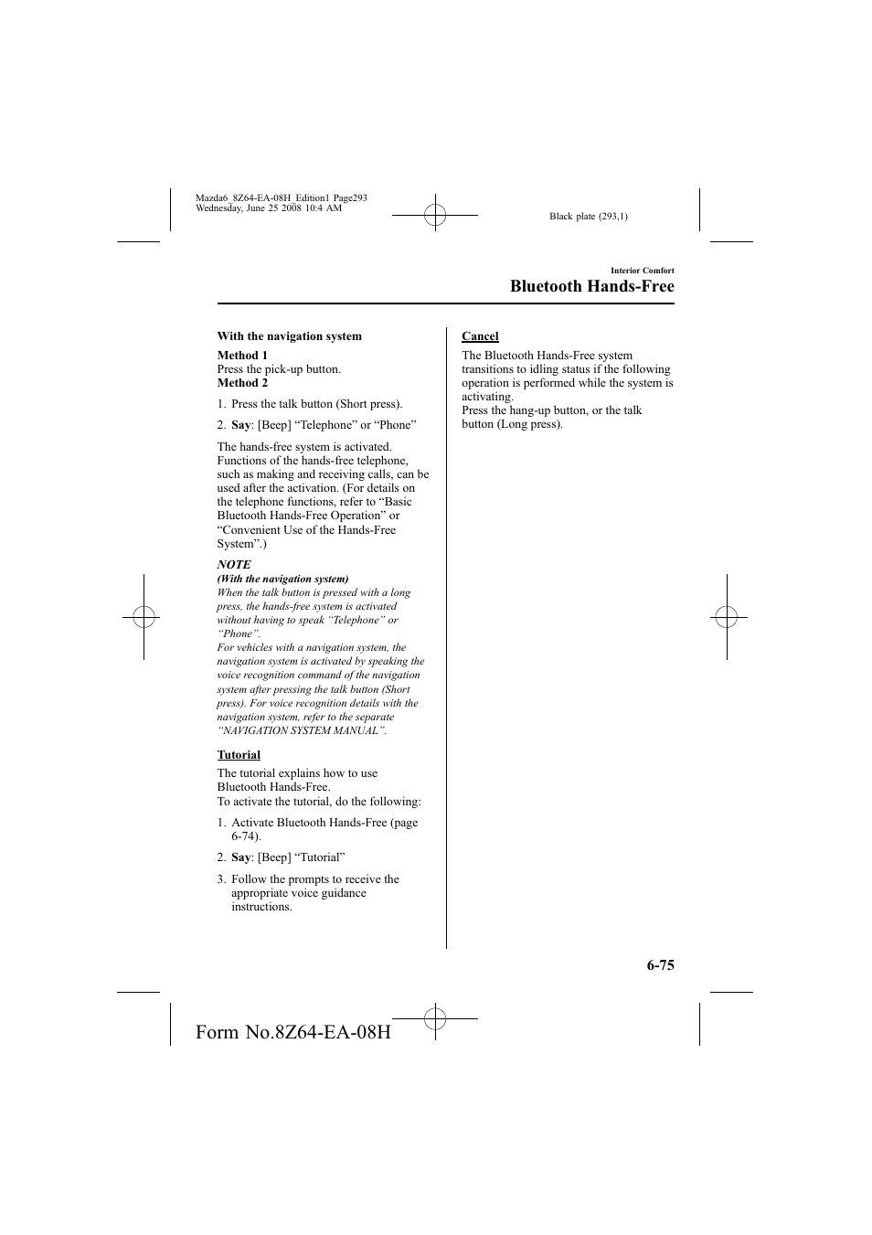 Bluetooth hands-free | Mazda 2009 6 User Manual | Page 293 / 464