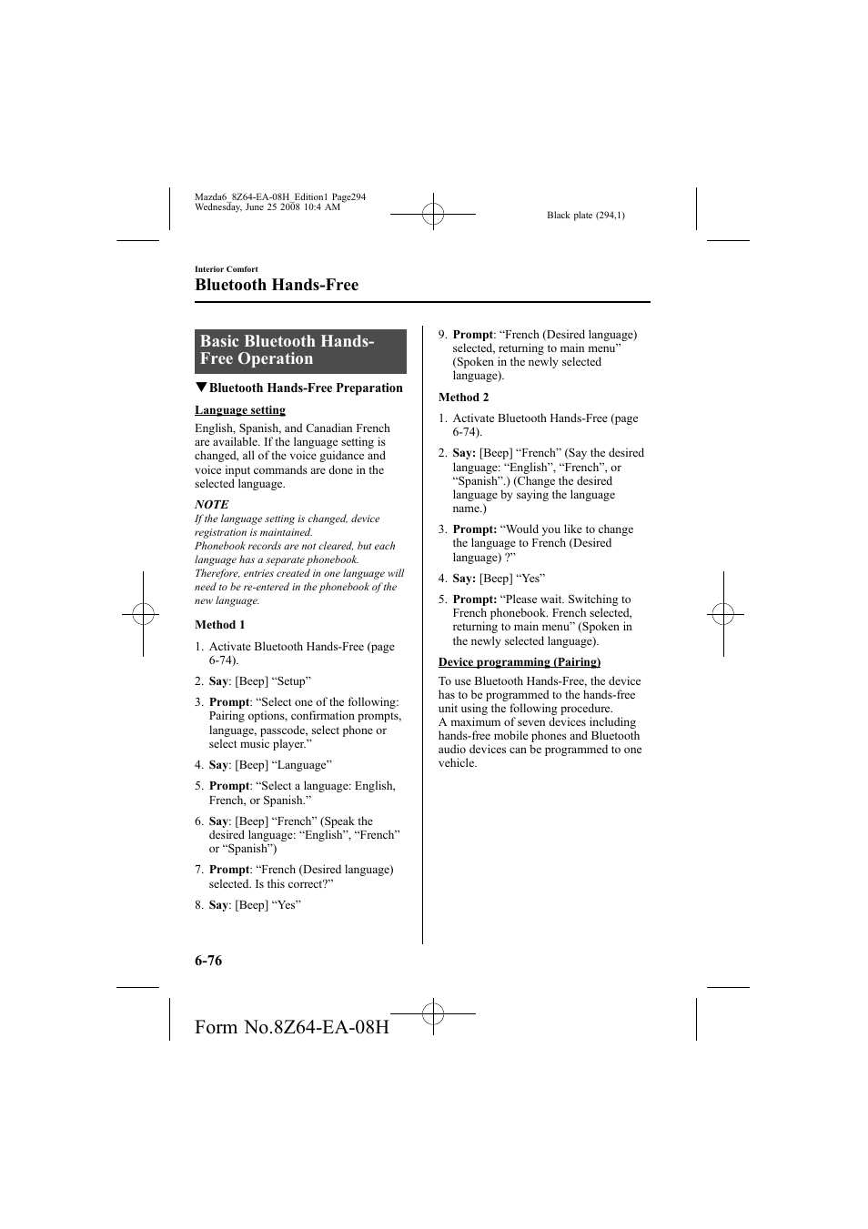 Basic bluetooth hands- free operation, Bluetooth hands-free | Mazda 2009 6 User Manual | Page 294 / 464
