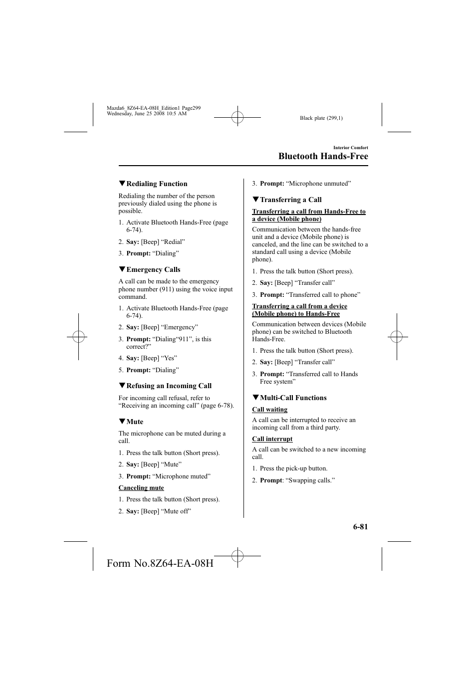 Bluetooth hands-free | Mazda 2009 6 User Manual | Page 299 / 464