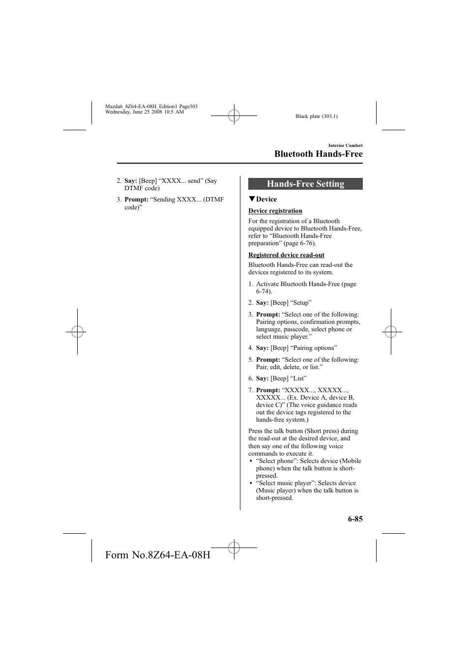 Hands-free setting, Bluetooth hands-free | Mazda 2009 6 User Manual | Page 303 / 464