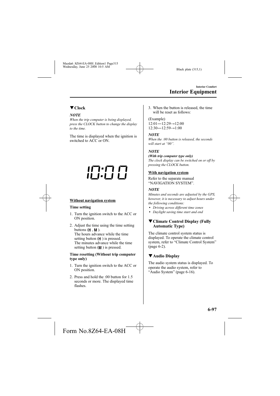 Interior equipment | Mazda 2009 6 User Manual | Page 315 / 464