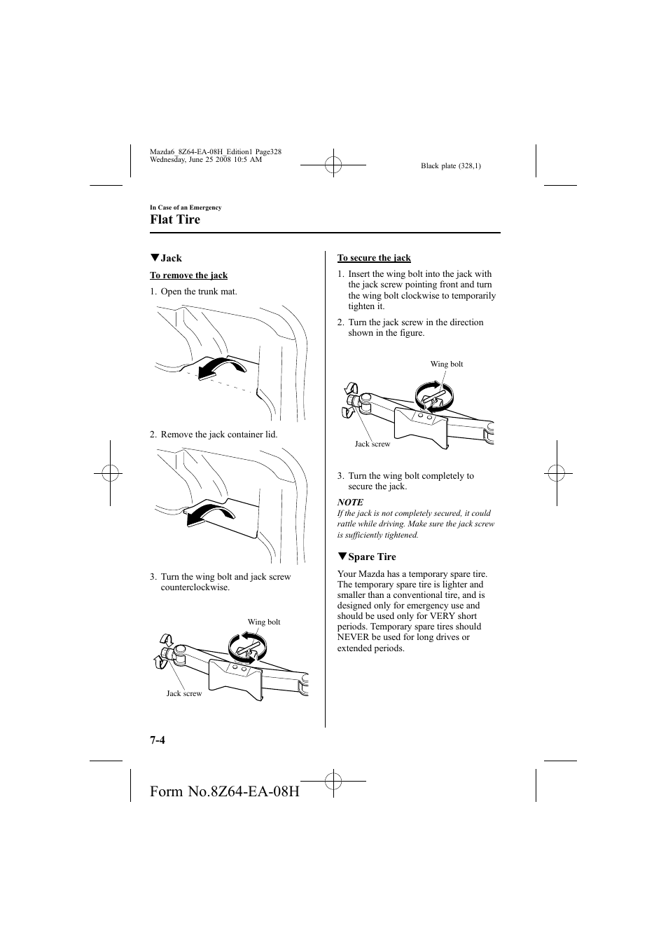 Flat tire | Mazda 2009 6 User Manual | Page 328 / 464