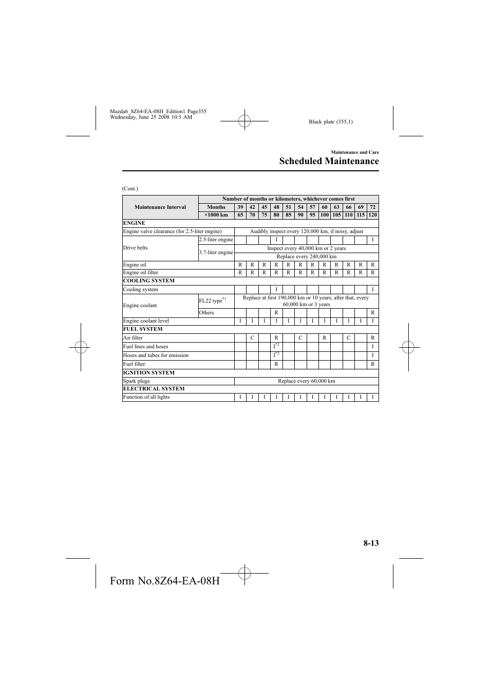 Scheduled maintenance | Mazda 2009 6 User Manual | Page 355 / 464